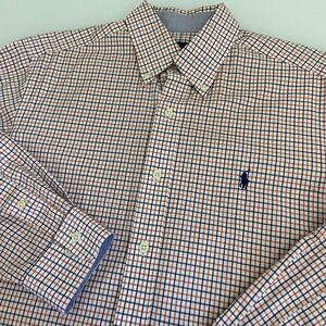 Ralph Lauren Mens Blue Orange Plaid Long Sleeve Button Down Size Medium Non Iron